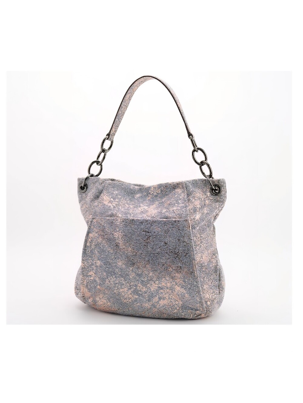 Aimee Kestenberg Maven Shoulder Bag Metallic Silver and Rose Gold Quilted Denim
